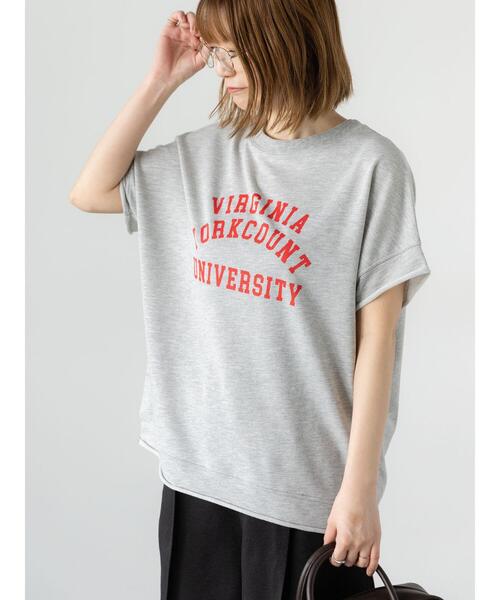 Lugnoncure（ルノンキュール）の「カレッジ風ロゴプリントミニ裏毛トップス（Tシャツ/カットソー・レディース・ブラック/グレー/オフホワイト・F）」の6枚目の写真