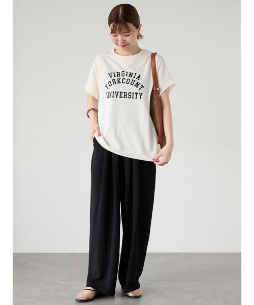 Lugnoncure（ルノンキュール）の「カレッジ風ロゴプリントミニ裏毛トップス（Tシャツ/カットソー・レディース・ブラック/グレー/オフホワイト・F）」の10枚目の写真