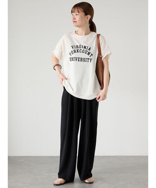 Lugnoncure（ルノンキュール）の「カレッジ風ロゴプリントミニ裏毛トップス（Tシャツ/カットソー・レディース・ブラック/グレー/オフホワイト・F）」の11枚目の写真