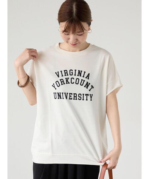 セール】カレッジ風ロゴプリントミニ裏毛トップス（Tシャツ