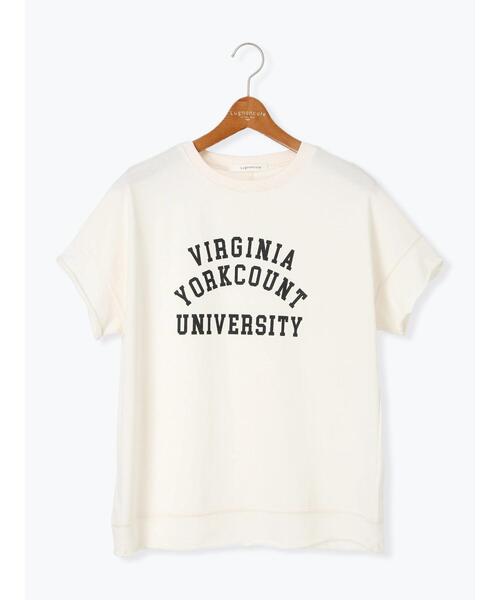 Lugnoncure（ルノンキュール）の「カレッジ風ロゴプリントミニ裏毛トップス（Tシャツ/カットソー・レディース・ブラック/グレー/オフホワイト・F）」の13枚目の写真