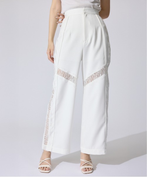 rienda（リエンダ）の「レースコンビジャストウエストストレートパンツ 春服（スラックス・レディース・グレー/ブラック/ホワイト・SMALL/MEDIUM）」の2枚目の写真