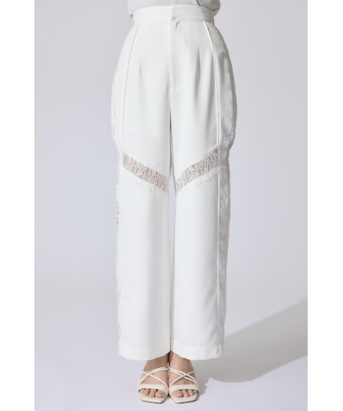 rienda（リエンダ）の「レースコンビジャストウエストストレートパンツ 春服（スラックス・レディース・グレー/ブラック/ホワイト・SMALL/MEDIUM）」の6枚目の写真