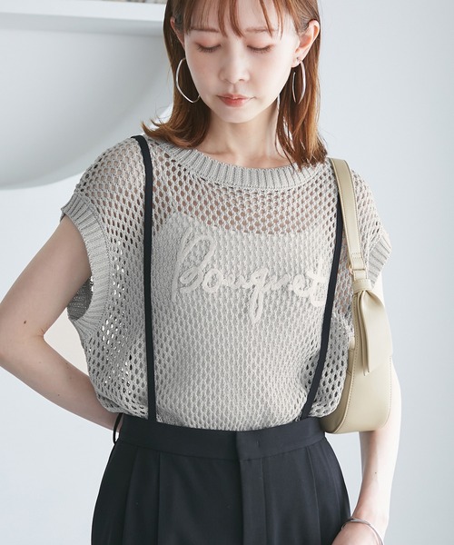 ROPE' PICNIC（ロペピクニック）の「コード刺繍入りメッシュサマーニット（ニット/セーター・レディース・ダークブラウン/グレー/オフホワイト・38）」の3枚目の写真