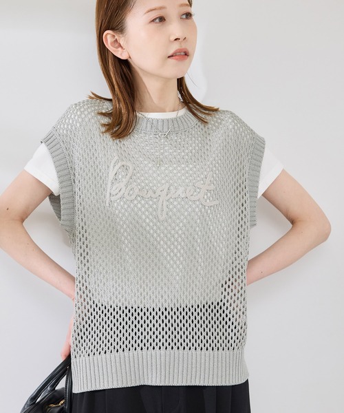 ROPE' PICNIC（ロペピクニック）の「コード刺繍入りメッシュサマーニット（ニット/セーター・レディース・ダークブラウン/グレー/オフホワイト・38）」の7枚目の写真