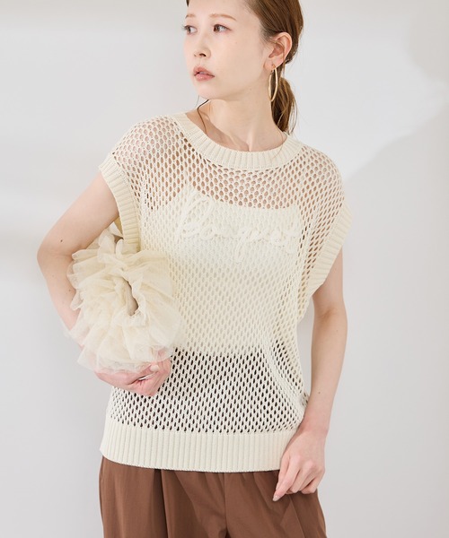 ROPE' PICNIC（ロペピクニック）の「コード刺繍入りメッシュサマーニット（ニット/セーター・レディース・ダークブラウン/グレー/オフホワイト・38）」の13枚目の写真