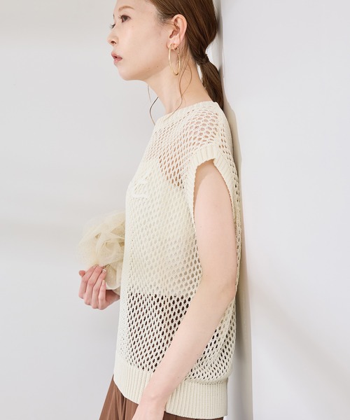 ROPE' PICNIC（ロペピクニック）の「コード刺繍入りメッシュサマーニット（ニット/セーター・レディース・ダークブラウン/グレー/オフホワイト・38）」の14枚目の写真