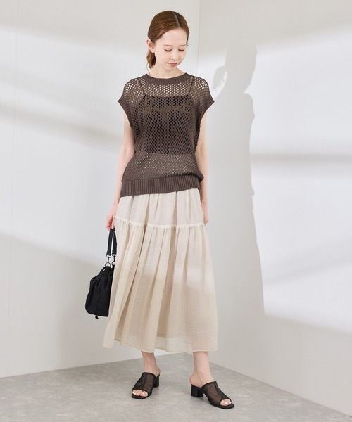 ROPE' PICNIC（ロペピクニック）の「コード刺繍入りメッシュサマーニット（ニット/セーター・レディース・ダークブラウン/グレー/オフホワイト・38）」の16枚目の写真