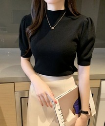 COUDRE 黒 パフスリーブ 半袖ニット パフスリーブ」に該当するトップス(ブラック/黒色系・半袖