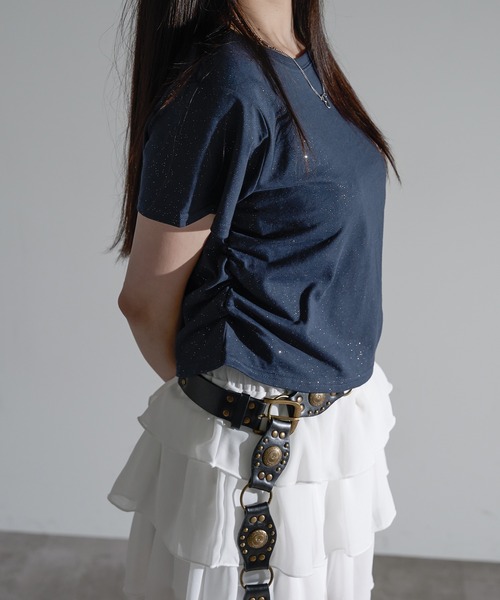 apres jour mignon(アプレジュールミニョン)の「ラメシャーリングクロップドTシャツ【ZOZOTOWN限定アイテム】(Tシャツ/カットソー・レディース・チャコールグレー/ブルー/ネイビー/ブラック・X-LARGE/フリー)」の11枚目の写真