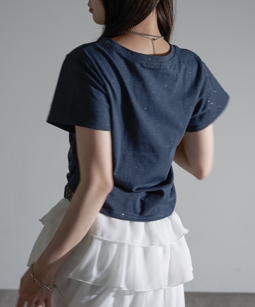 apres jour mignon(アプレジュールミニョン)の「ラメシャーリングクロップドTシャツ【ZOZOTOWN限定アイテム】(Tシャツ/カットソー・レディース・チャコールグレー/ブルー/ネイビー/ブラック・X-LARGE/フリー)」の12枚目の写真