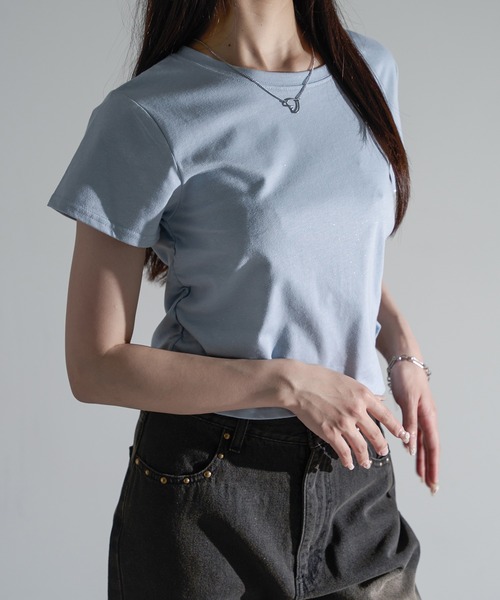 apres jour mignon(アプレジュールミニョン)の「ラメシャーリングクロップドTシャツ【ZOZOTOWN限定アイテム】(Tシャツ/カットソー・レディース・チャコールグレー/ブルー/ネイビー/ブラック・X-LARGE/フリー)」の19枚目の写真