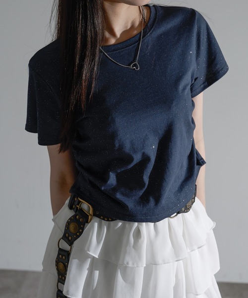 apres jour mignon(アプレジュールミニョン)の「ラメシャーリングクロップドTシャツ【ZOZOTOWN限定アイテム】(Tシャツ/カットソー・レディース・チャコールグレー/ブルー/ネイビー/ブラック・X-LARGE/フリー)」の18枚目の写真