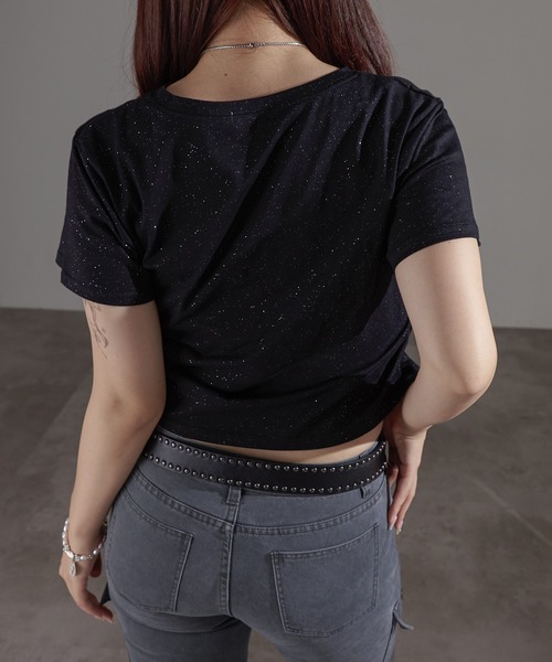apres jour mignon(アプレジュールミニョン)の「ラメシャーリングクロップドTシャツ【ZOZOTOWN限定アイテム】(Tシャツ/カットソー・レディース・チャコールグレー/ブルー/ネイビー/ブラック・X-LARGE/フリー)」の22枚目の写真