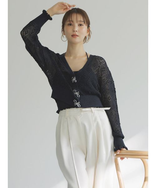 最終お値下げ【新品、タグ付き】snidel リボンビジューシアーカーディガン SNIDEL（スナイデル）の「【WEB限定カラーあり】リボンビジュー