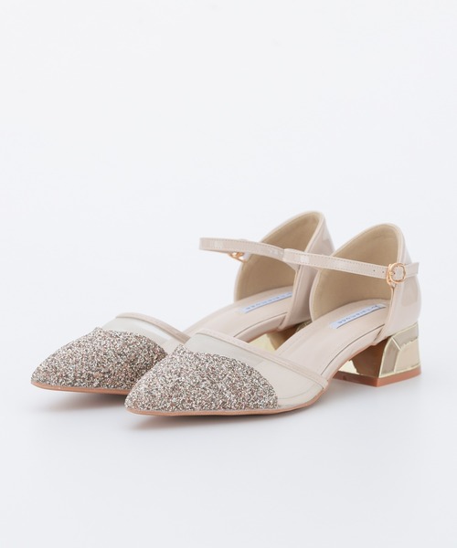 haremode（ハレモード）の「結婚式 お呼ばれ 謝恩会 成人式 対応 ミラー モザイク チャンキー 4cmヒール  ポインテッドトゥ パーティー オケージョン パンプス（パンプス・レディース・ブラック/ベージュ/シルバー・22.5cm/23cm/23.5cm/24cm/24.5cm）」の2枚目の写真