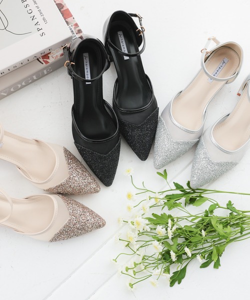 haremode（ハレモード）の「結婚式 お呼ばれ 謝恩会 成人式 対応 ミラー モザイク チャンキー 4cmヒール  ポインテッドトゥ パーティー オケージョン パンプス（パンプス・レディース・ブラック/ベージュ/シルバー・22.5cm/23cm/23.5cm/24cm/24.5cm）」の21枚目の写真