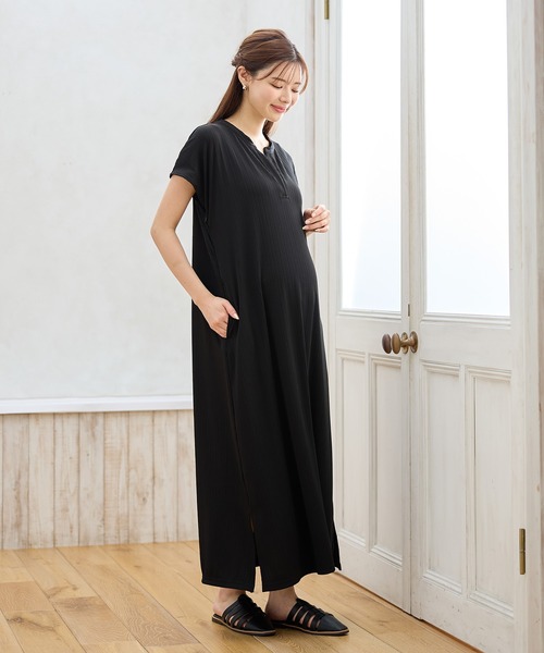 上品♡上半身ゴム仕様♡マタニティ　妊婦・褥婦さんにも♡ ロングワンピース 上品♡上半身ゴム仕様♡マタニティ 妊婦・褥婦さんにも♡ ロング