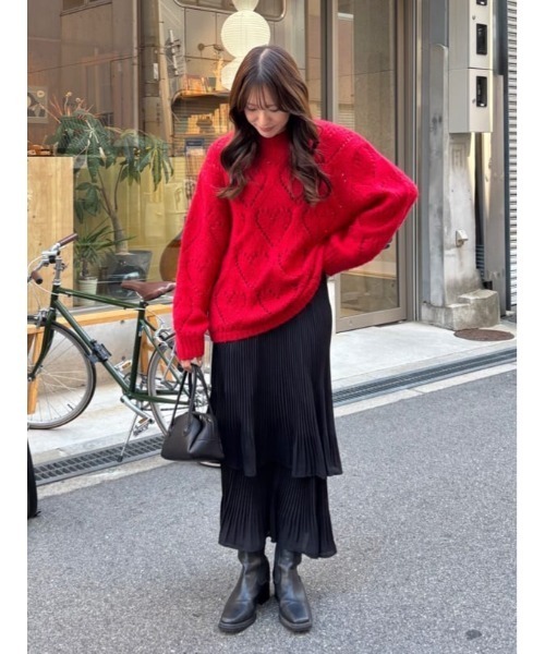 titivate(ティティベイト)の「リリープリーツティアードスカート(スカート・レディース・ドット/ダークブラウン/ライトベージュ/ブラック・M/S/L)」の7枚目の写真