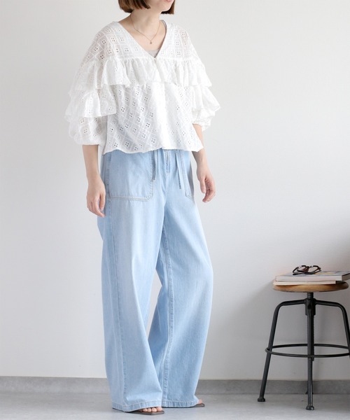 cepo（セポ）の「フリルデザインレースシャツ（シャツ/ブラウス・レディース・ブラウン/オフホワイト・M）」の7枚目の写真