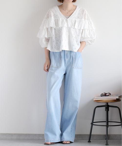 cepo（セポ）の「フリルデザインレースシャツ（シャツ/ブラウス・レディース・ブラウン/オフホワイト・M）」の3枚目の写真