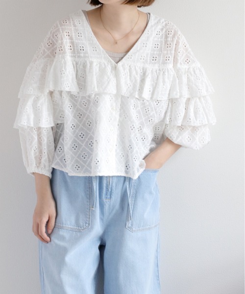 cepo（セポ）の「フリルデザインレースシャツ（シャツ/ブラウス・レディース・ブラウン/オフホワイト・M）」の10枚目の写真