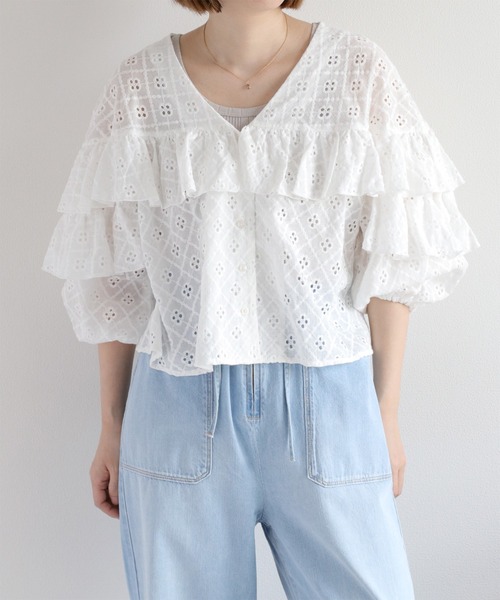 cepo（セポ）の「フリルデザインレースシャツ（シャツ/ブラウス・レディース・ブラウン/オフホワイト・M）」の14枚目の写真