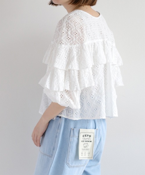 cepo（セポ）の「フリルデザインレースシャツ（シャツ/ブラウス・レディース・ブラウン/オフホワイト・M）」の11枚目の写真