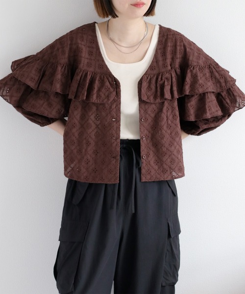 cepo（セポ）の「フリルデザインレースシャツ（シャツ/ブラウス・レディース・ブラウン/オフホワイト・M）」の22枚目の写真