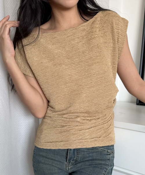 L LABEL（エルラベル）の「サイドギャザークレープトップ（Tシャツ/カットソー・レディース・ホワイト/ベージュ・FREE）」の14枚目の写真