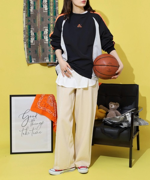 NERDY(ノルディ)の「カラーブロックウーブンウォームアップ(Tシャツ/カットソー・メンズ・ブラック/カーキ・S/M/L)」の6枚目の写真