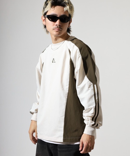 NERDY(ノルディ)の「カラーブロックウーブンウォームアップ(Tシャツ/カットソー・メンズ・ブラック/カーキ・S/M/L)」の17枚目の写真