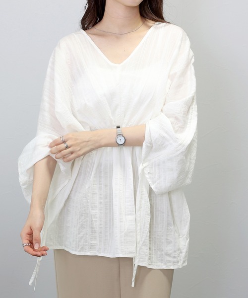 Aletta vita（アレッタビータ）の「シアーストライプ袖ドロストブラウス（シャツ/ブラウス・レディース・ネイビー/オフホワイト・M）」の16枚目の写真