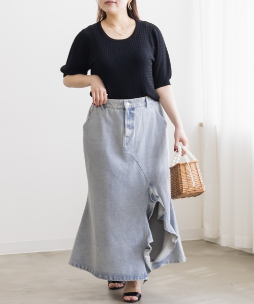 CLETTE(クレット)の「クルーネックパフスリーブニット(ニット/セーター・レディース・ホワイト系その他/ベージュ系その他/オフホワイト/ブラック・LL/3L/4L)」の13枚目の写真