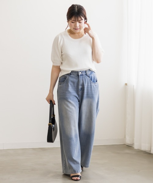 CLETTE(クレット)の「クルーネックパフスリーブニット(ニット/セーター・レディース・ホワイト系その他/ベージュ系その他/オフホワイト/ブラック・LL/3L/4L)」の6枚目の写真