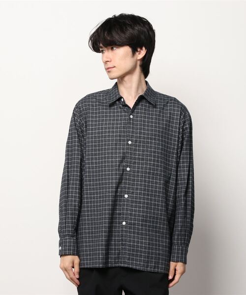 スティーブンアラン チェックシャツ 長袖シャツ ブルー カジュアル