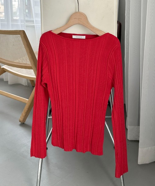 Doux archives（ドゥアルシーヴ）の「ボートネックランダムリブニット（ニット/セーター・レディース・レッド/キャメル/アイボリー/チャコールグレー・FREE）」の20枚目の写真