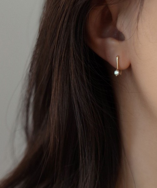 YU-KA:ワンポイントジルコニアフックピアス one point zirconia hook