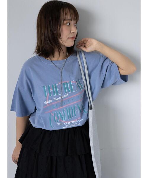 ehka sopo（エヘカソポ）の「ロゴプリントオーバーサイズTシャツ（Tシャツ/カットソー・レディース・オフホワイト/チャコールグレー/ミント/サックスブルー・F）」の4枚目の写真