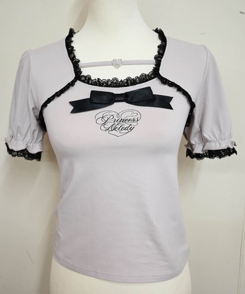 MA*RS（アメーバーマーズ）の「ハートバックルリボンテープTOPS（Tシャツ/カットソー・レディース・ブラック/ホワイト/ピンク・FREE）」の14枚目の写真