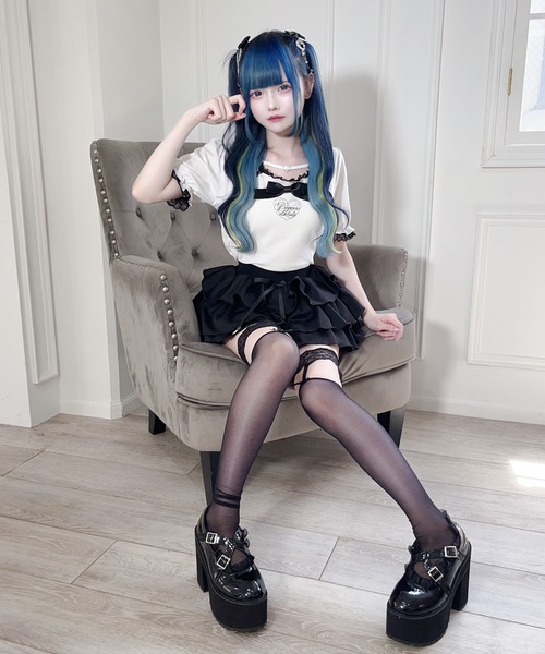 MA*RS（アメーバーマーズ）の「ハートバックルリボンテープTOPS（Tシャツ/カットソー・レディース・ブラック/ホワイト/ピンク・FREE）」の7枚目の写真