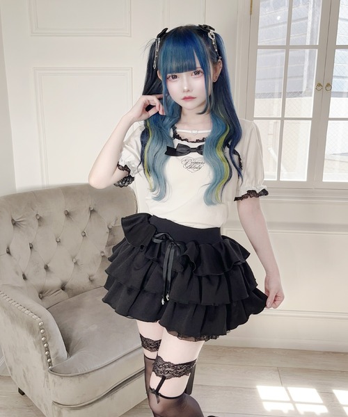 MA*RS（アメーバーマーズ）の「ハートバックルリボンテープTOPS（Tシャツ/カットソー・レディース・ブラック/ホワイト/ピンク・FREE）」の9枚目の写真