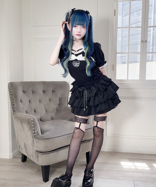 MA*RS（アメーバーマーズ）の「ハートバックルリボンテープTOPS（Tシャツ/カットソー・レディース・ブラック/ホワイト/ピンク・FREE）」の4枚目の写真