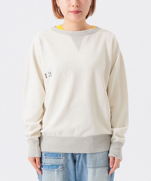 BEAMS BOY（ビームスボーイ）の「【別注】 WAREHOUSE & CO. / ステンシル13 前V スウェット（スウェット・レディース・オフホワイト/ネイビー・ONE SIZE）」の4枚目の写真