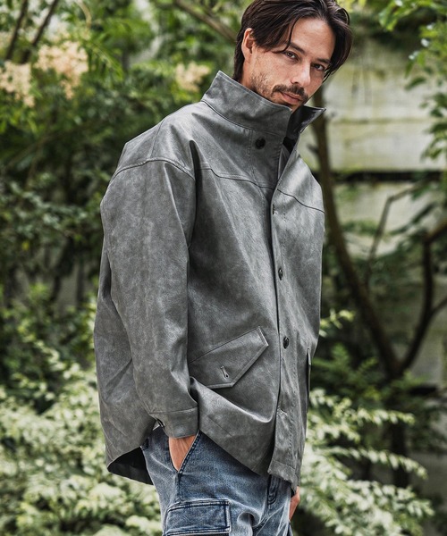 セール】mj10942-スタンドカラーtype合成皮革ジャケット（ミリタリー