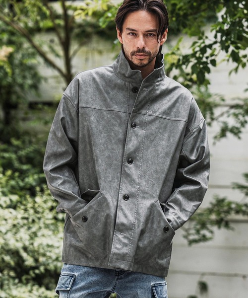 セール】mj10942-スタンドカラーtype合成皮革ジャケット（ミリタリー