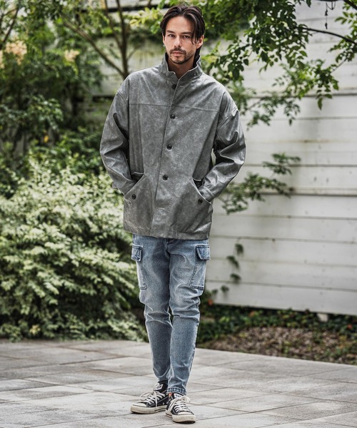 セール】mj10942-スタンドカラーtype合成皮革ジャケット（ミリタリー