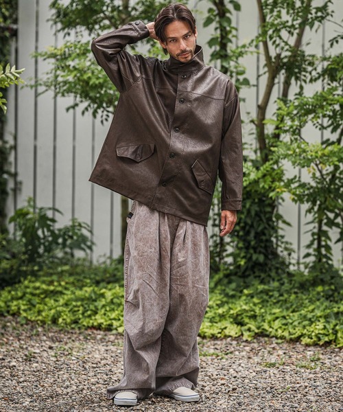 セール】mj10942-スタンドカラーtype合成皮革ジャケット（ミリタリー