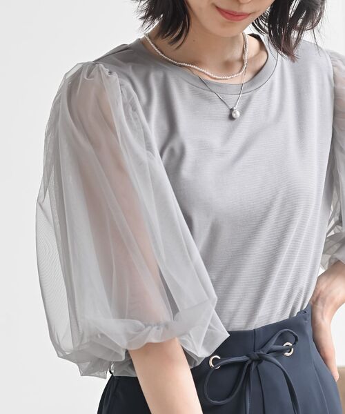 rps(アールピーエス)の「チュールレースバルーンスリーブカットT(Tシャツ/カットソー・レディース・オフホワイト/ブラック/グレー・フリー)」の3枚目の写真