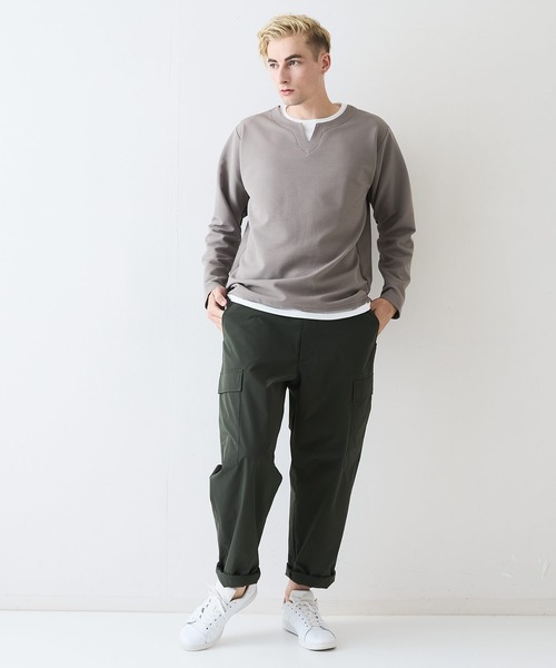 Blue Standard (ブルースタンダード)の「【Blue Standard/ブルースタンダード】ドライリップル フェイクレイヤード キーネックロンT カットソー 吸水速乾 ストレッチ イージーケア さらさら快適 晩夏初秋(Tシャツ/カットソー・メンズ・ブラック/ホワイト/ライトグレー・MEDIUM/LARGE/X-LARGE)」の14枚目の写真